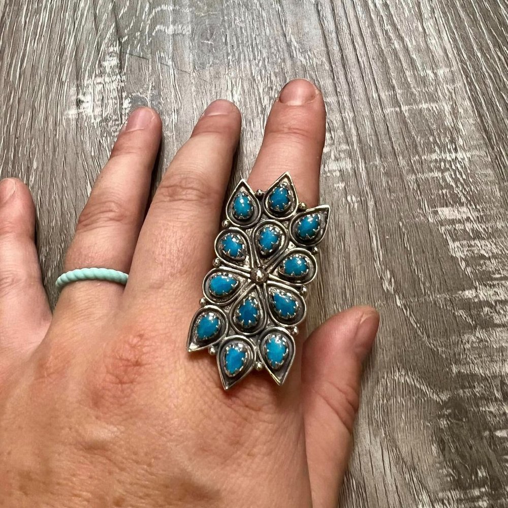 925 Sterling Silver Adjustable Turquoise Plate Ring